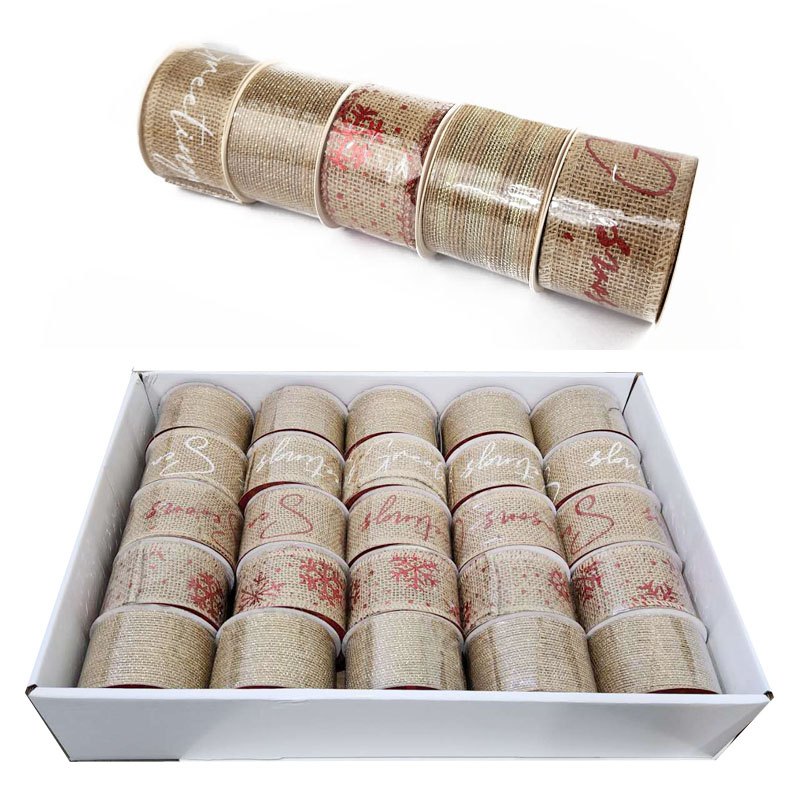 Christmas Ribbon Wired 5cmx2.7m Burlap