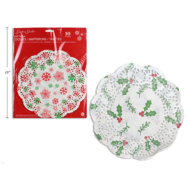 Christmas Doilies 10pk 10.5"/26.7cm Printed Poinsettia