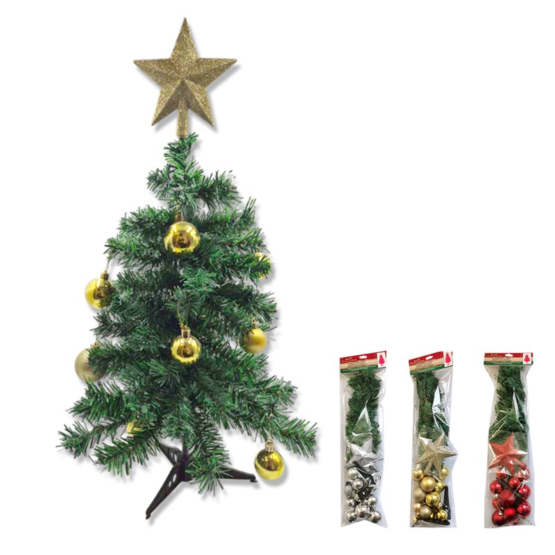 Christmas Tree 60cm + 1 Star Tree Top 14cm+6pk 4.5cm Ball+ 6pk 3.5cm Ball Gold/Silver