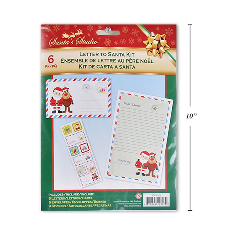 Christmas Letter To Santa Kit 6 Letters 21.6x14cm & Envelopes+1 7x20cm Sticker Sheet