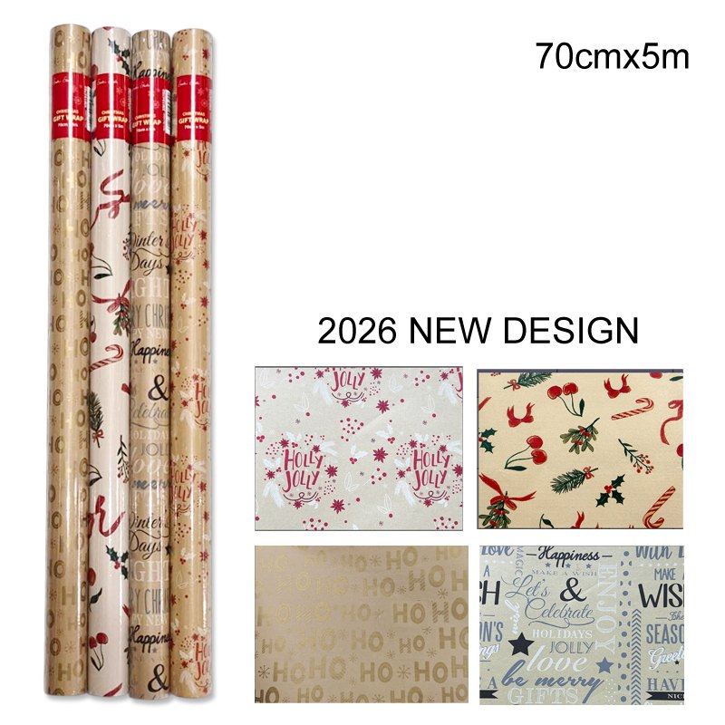 Christmas Gift Wrap 70cmx5m Kraft Paper