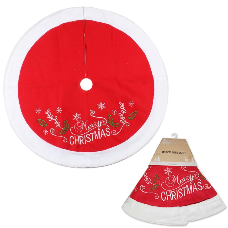 Christmas Tree Skirt Embroidered 90cm Velvet