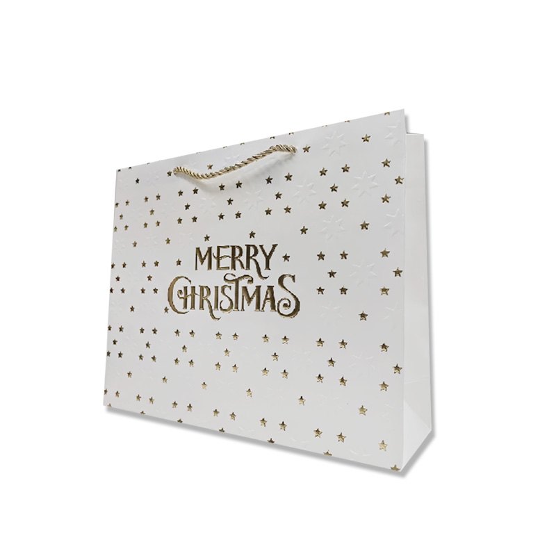 Christmas Gift Bag Gold Stars & Merry Christmas 23x18x10cm Horizontal