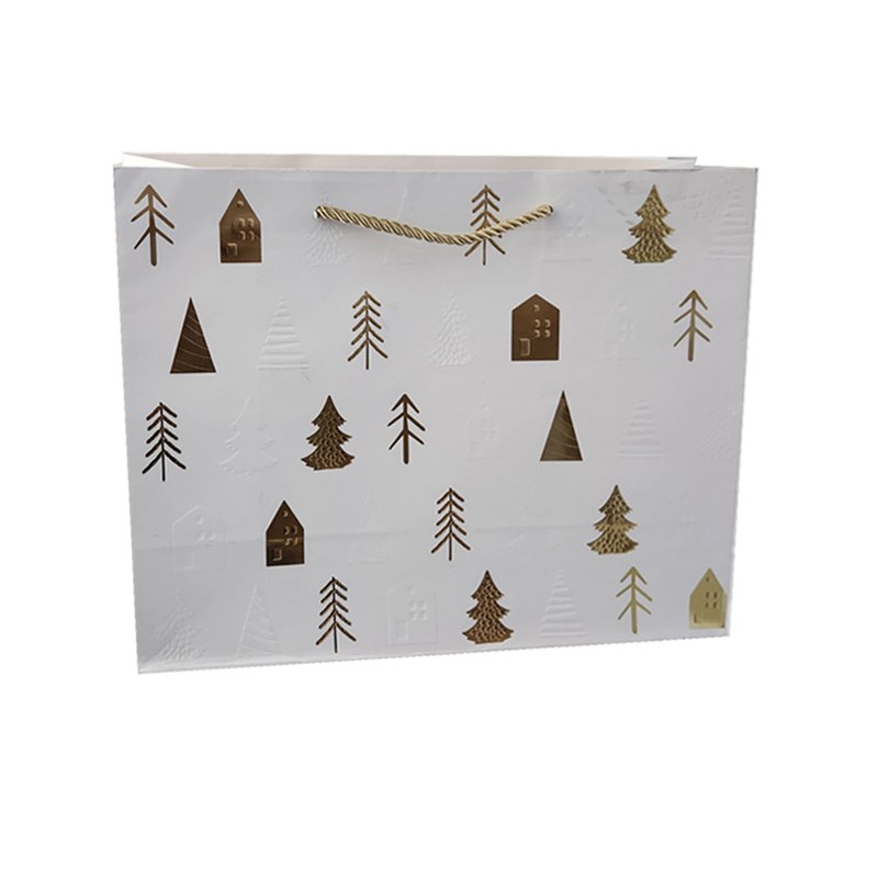 Christmas Gift Bag Gold Tree 32x26x10cm Landscape