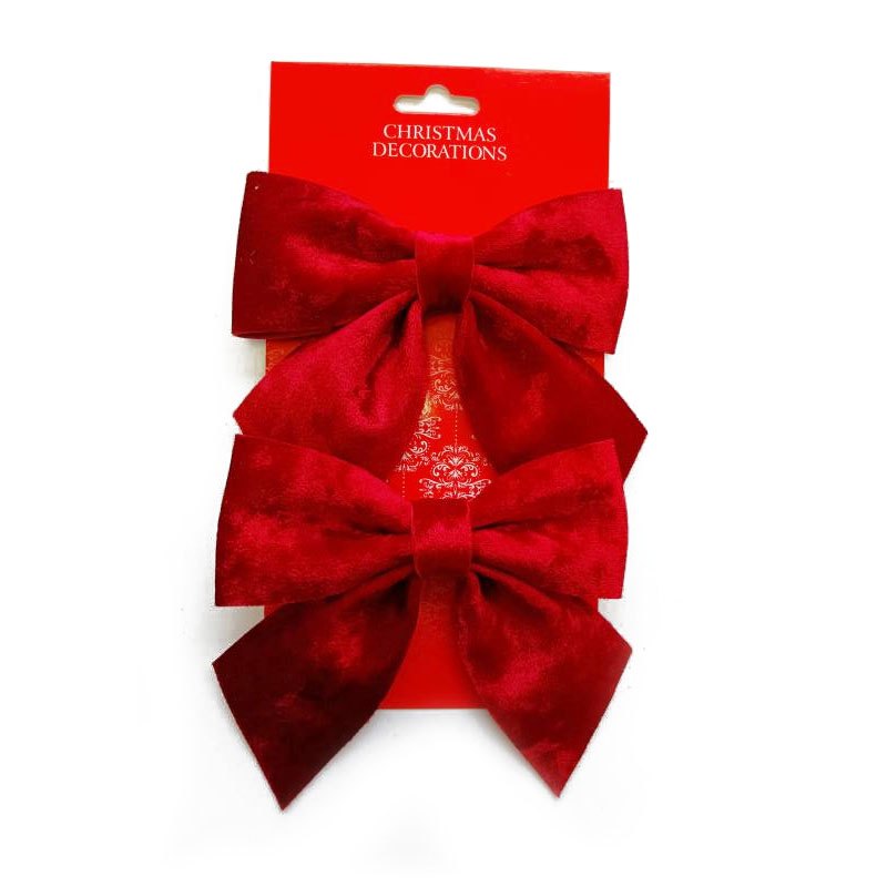 Christmas Bow Velvet 2pc 14x15.6cm