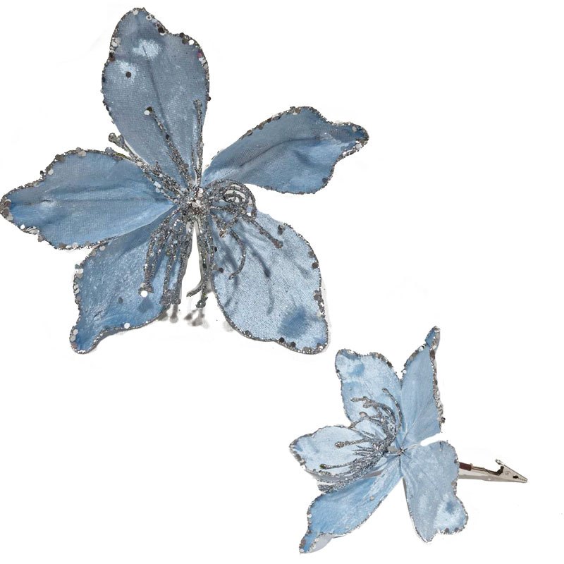 Christmas Flower with Clip 9x21cm L. Blue