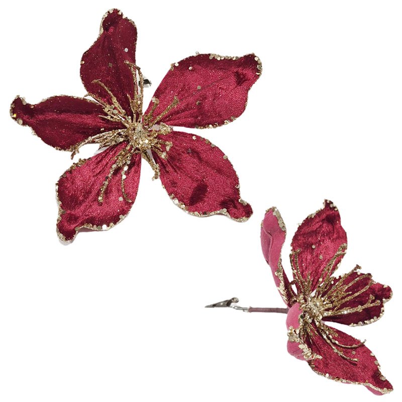 Christmas Flower with Clip 9x21cm Red