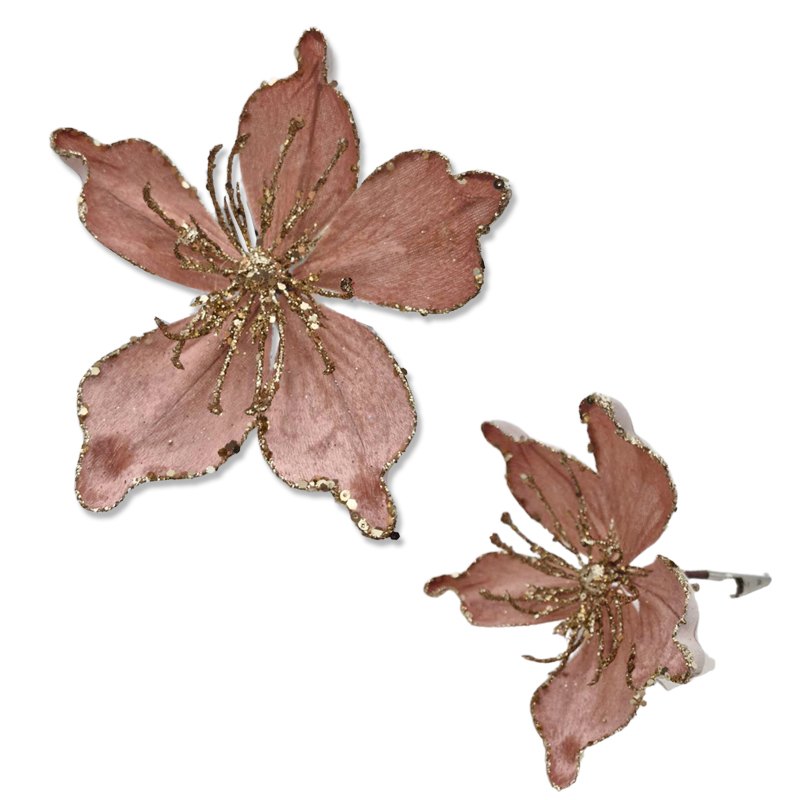 Christmas Flower with Clip 9x21cm Pink