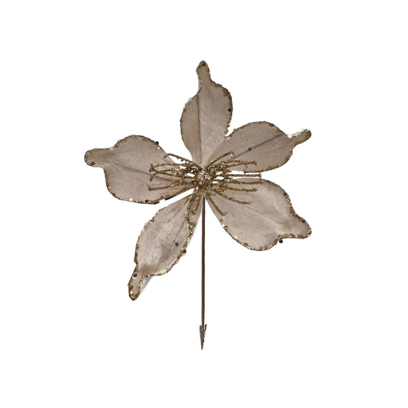 Christmas Flower with Clip 9x21cm Champagne