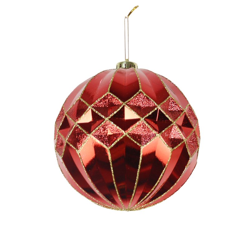 Christmas Bauble Shiny Diamond Dsn 15cm Red