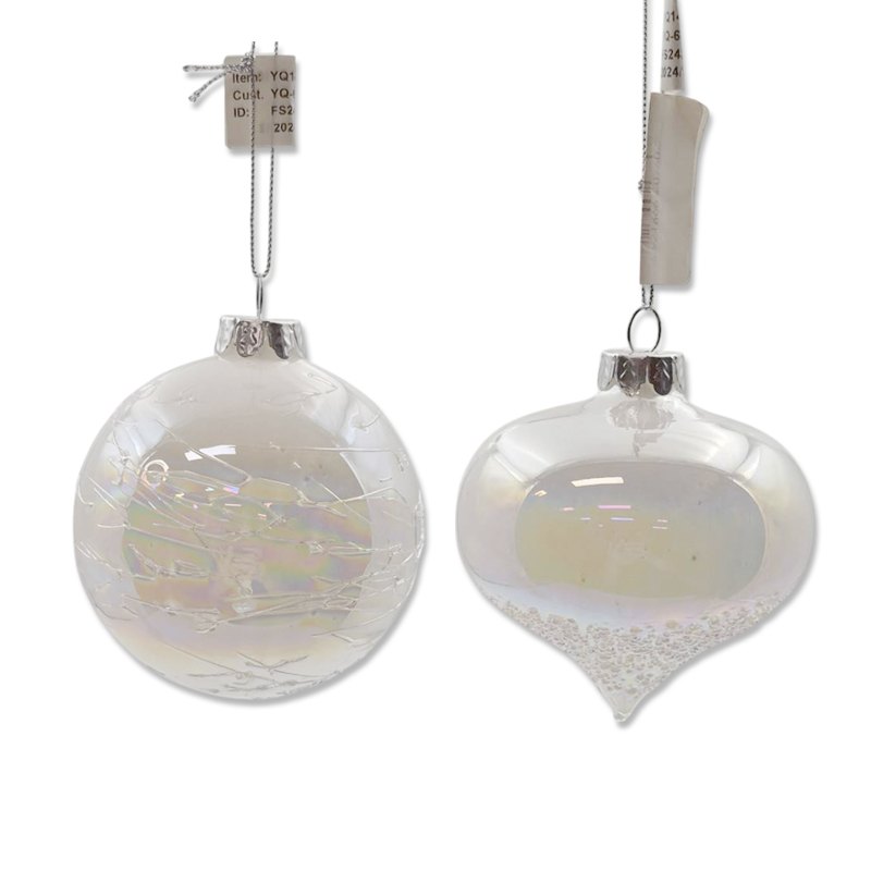 Christmas Glass Bauble Pearl White 8cm 2 Assorted