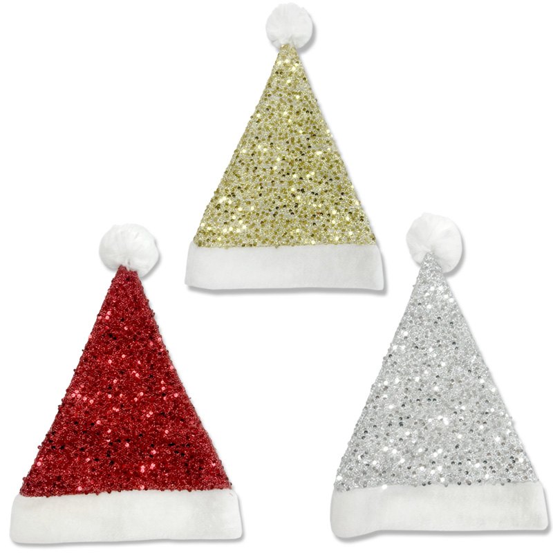 Christmas Santa Hat Sequin 30x44cm Assorted Colours