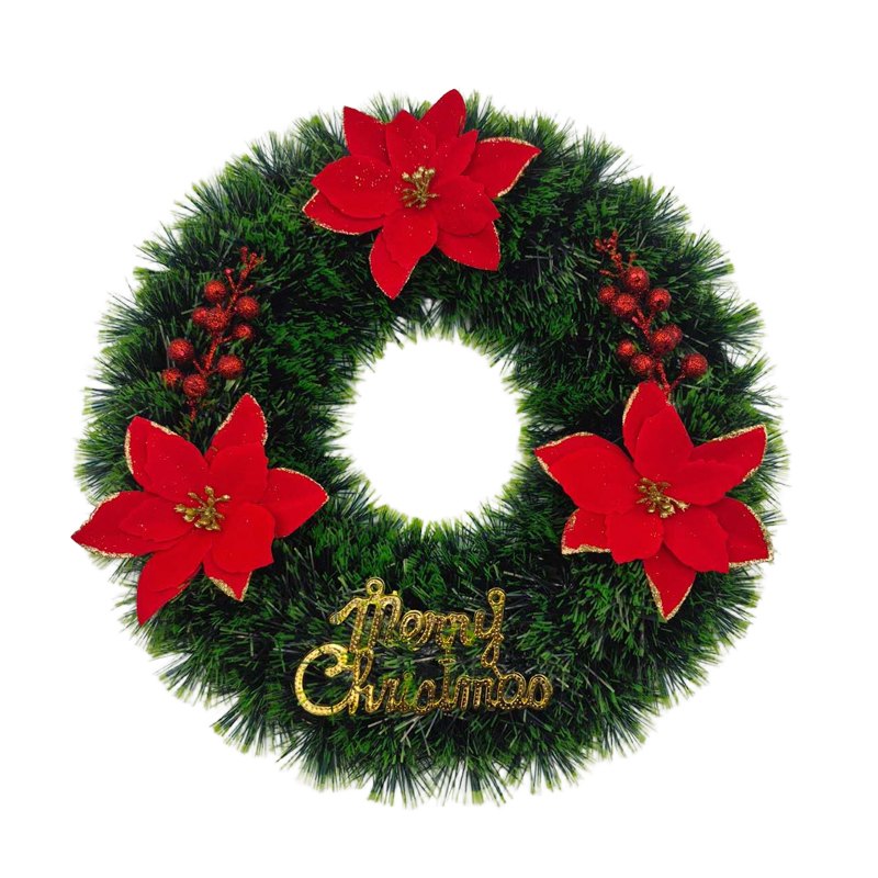 Christmas Tinsel Wreath with Flower & Berry 38cm