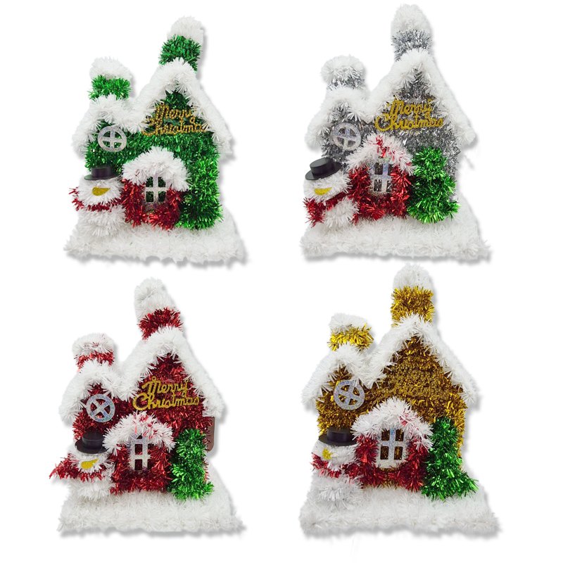 Christmas Tinsel House 4 Assorted 17x24x13cm
