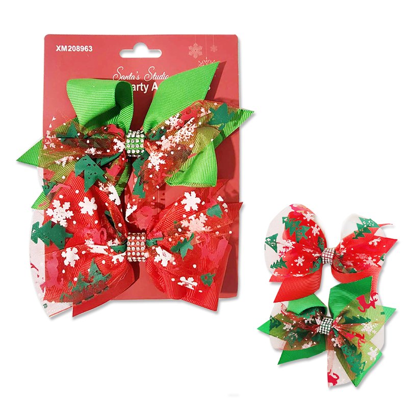 Christmas Hiar Clips 2pk Bows with Diamante