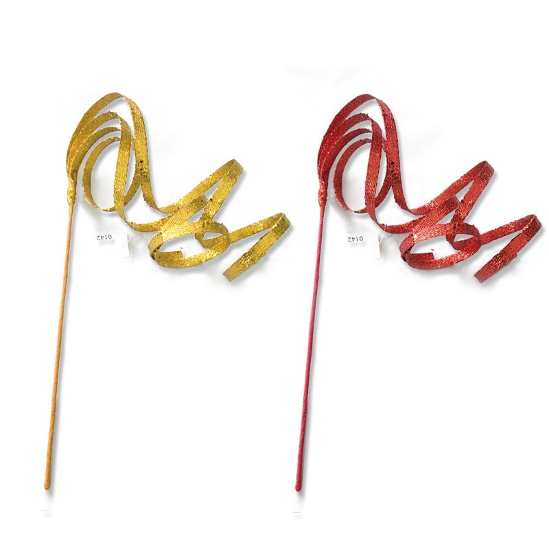 Christmas Glitter Curly Pick 113cm Gold/red