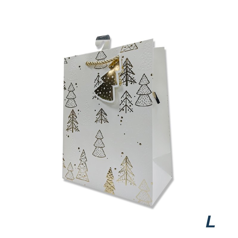 Christmas Gift Bag Embossed Gold Trees L 25.4x30.5x12.7cm