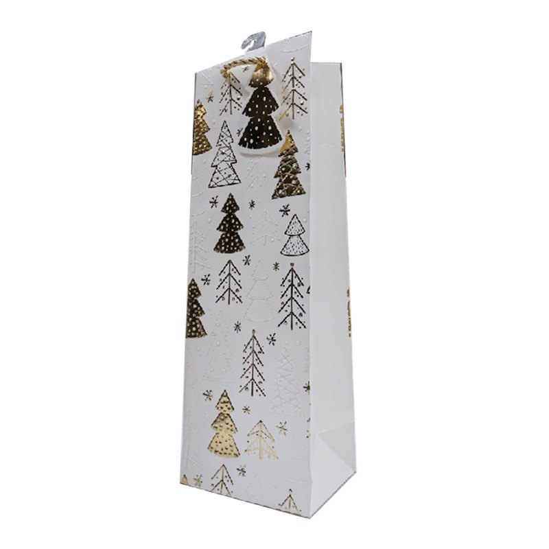 Christmas Gift Bag Embossed Gold Trees Bottle 36x12x9cm