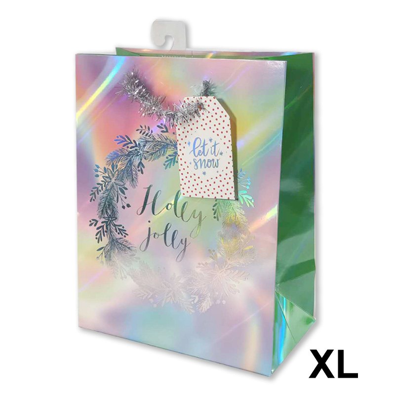 Christmas Gift Bag Laser Holly XL 33x45x12.7cm