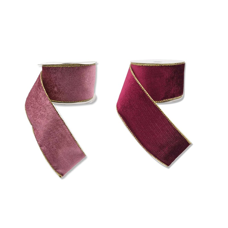 Christmas Ribbon Velvet 6.3cmx5m with Gold Trim Assorted Colours