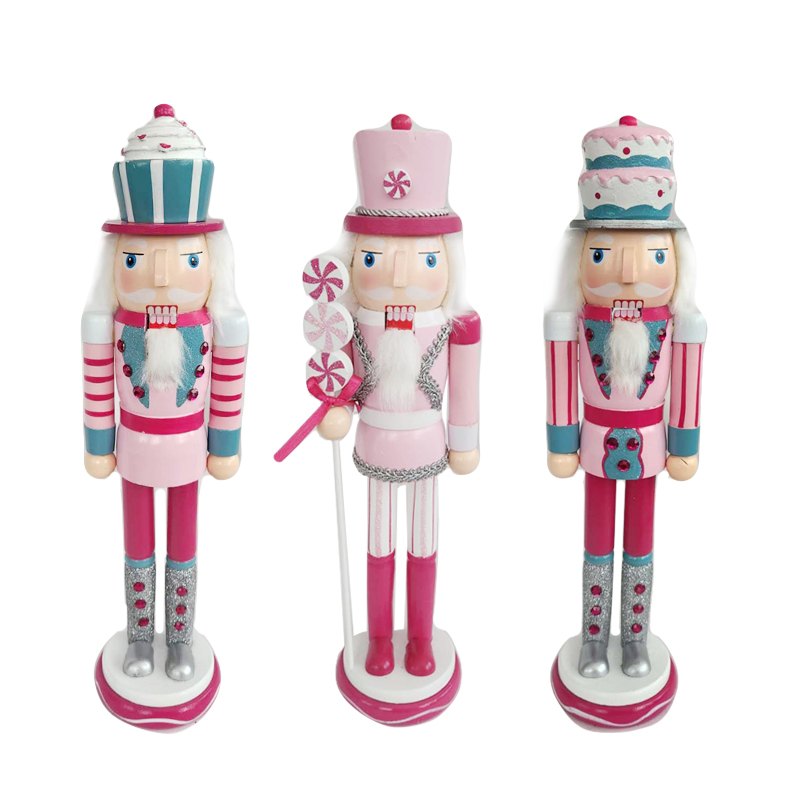 Christmas Wood Nutcracker 38cm Pink 3 Assorted