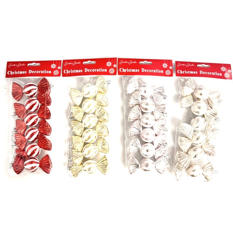 Christmas Glitter Candy Cane Ornament 6pk 4 Assorted 11x4.5cm