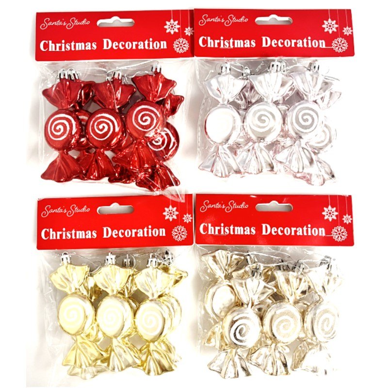 Christmas Glitter Candy Cane Ornament 6pk 4 Assorted 10.5x4.2cm