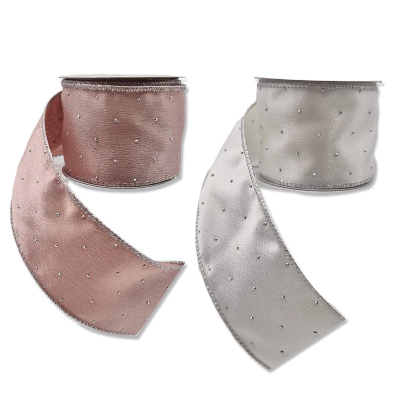 Christmas Ribbon 6.3cmx5m Satin with Diamante Assorted Colours