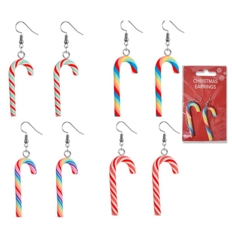 Christmas Earrings Candy Cane Design Assorted Colours