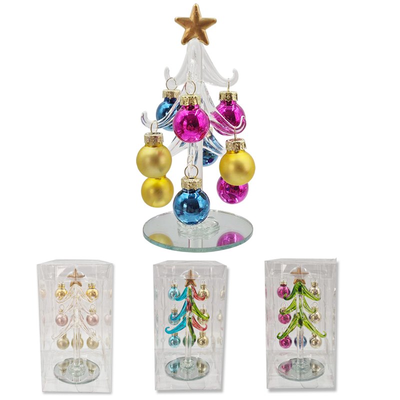 Christmas Glass Mini Tree 9.5x14.6x8cm 4 Assorted