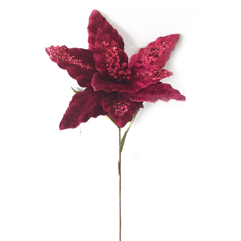Christmas Flower 25x65cm Burgundy with Leaves