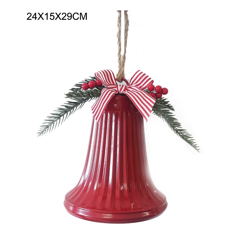 Christmas Bell 15x20cm with Bow & Pine Leaf Red