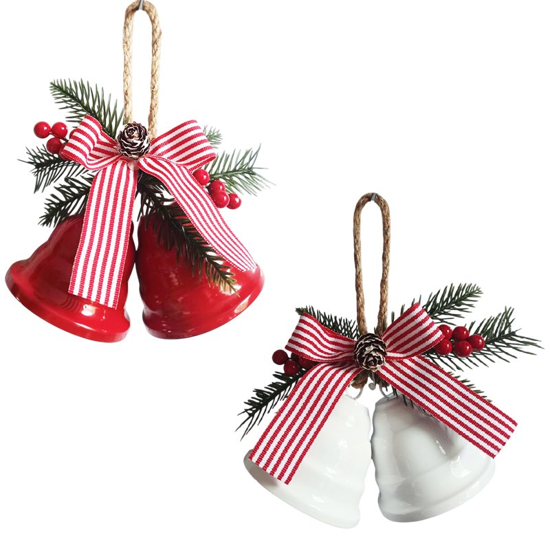 Christmas Bells with Bow & Pine Leaf 18x19cm