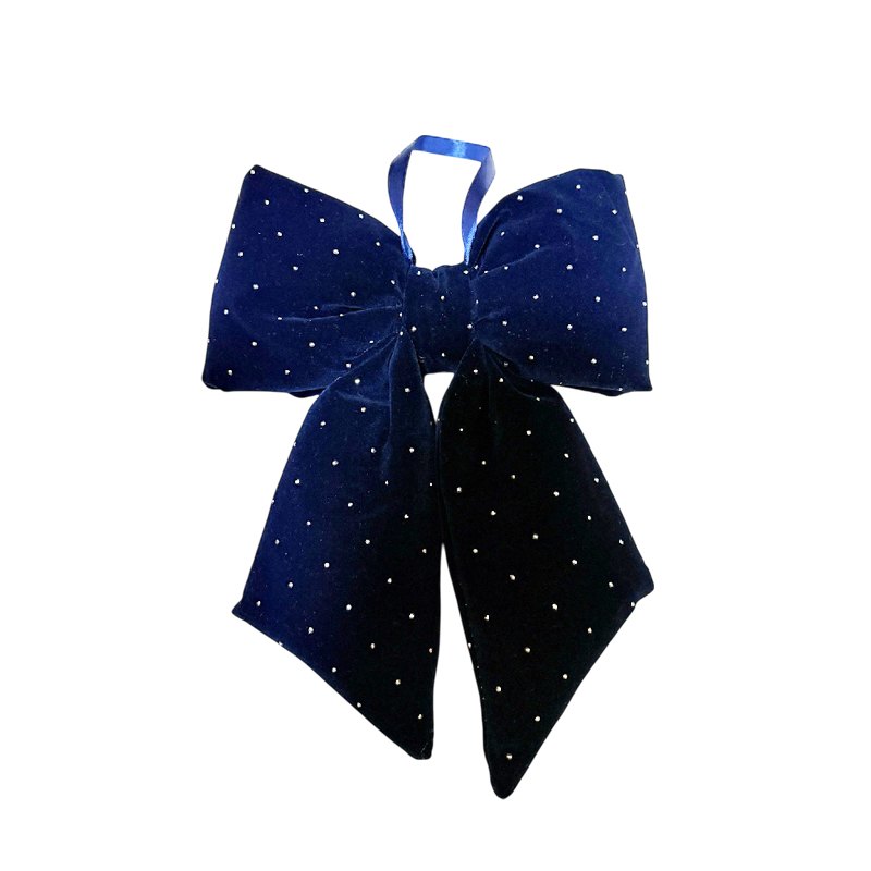 Christmas Bow Velvet Blue with Diamante 19x26cm