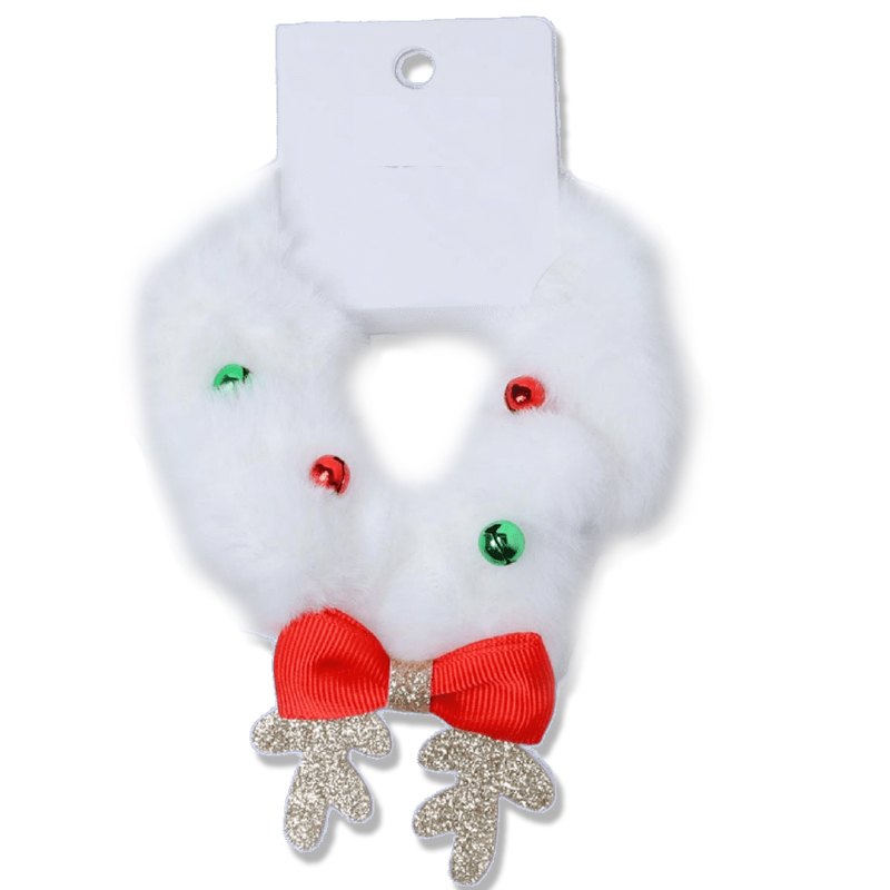 Christmas Hair Scrunchy White Fur with Antlers
