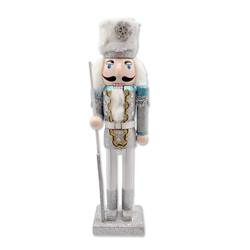 Christmas Wooden Nutcracker Plush Hat Glitter 9x8x35cm