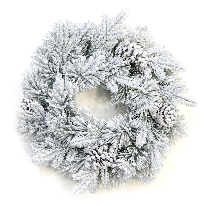 Christmas Wreath Snowy PE Pine + Cones 60cm