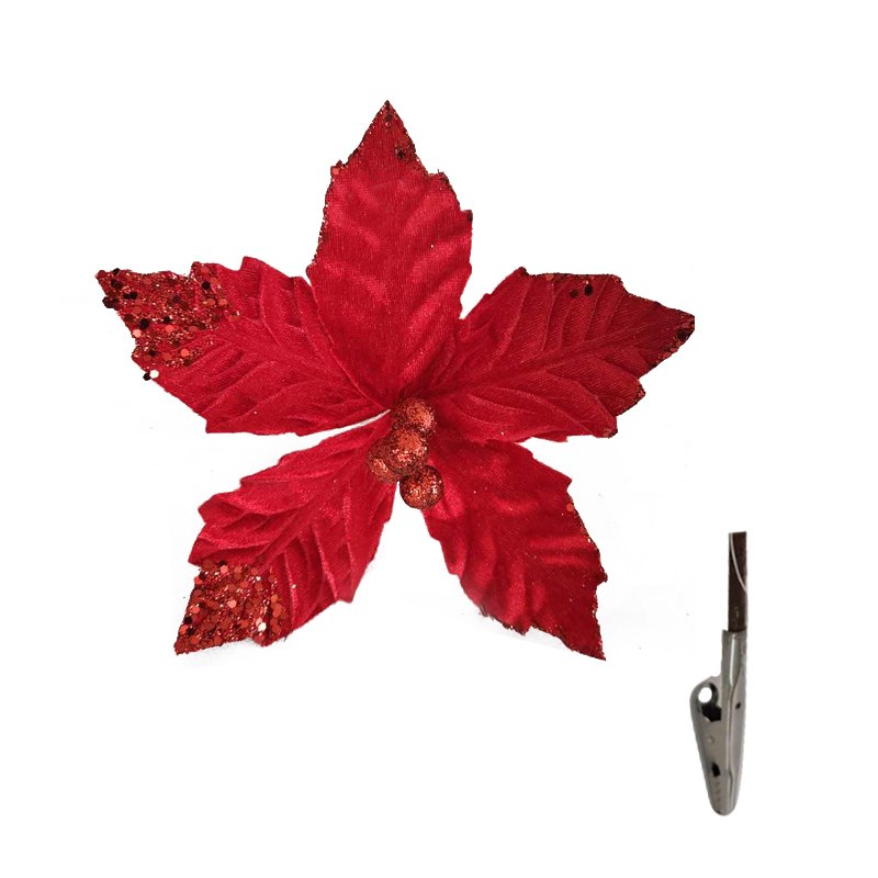 Christmas Flower 8x23cm Glitter+Sequin Red