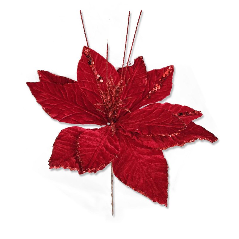 Christmas Flower 30x30cm Velvet with Sequin Red