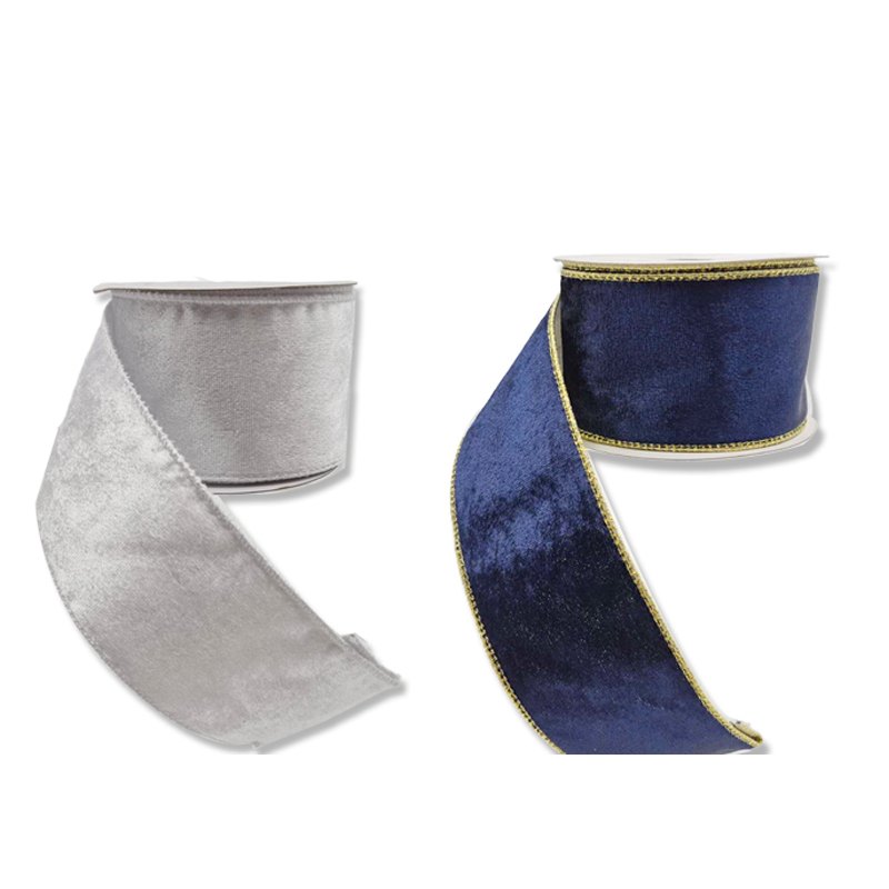 Christmas Ribbon Velvet 6.3cmx5m with Gold Trim Blue & White
