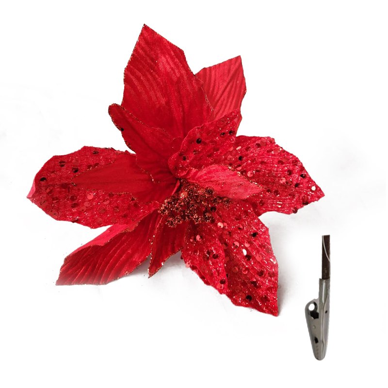 Christmas Flower 6x26cm Sequins Red