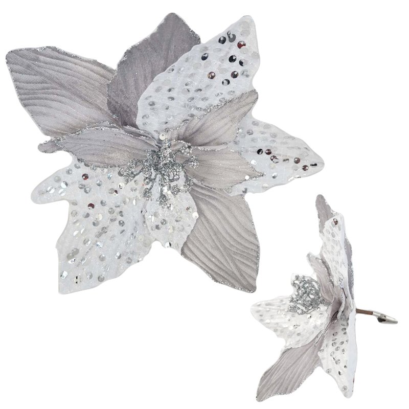 Christmas Flower 6x26cm Sequins Silver