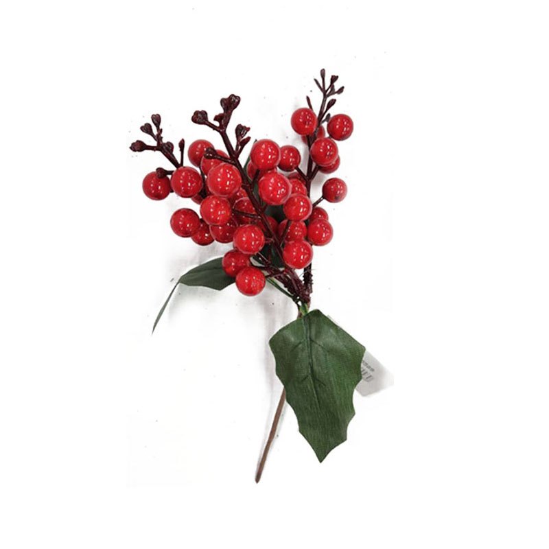Christmas Berries & Leaf Pick 21cm Red & White