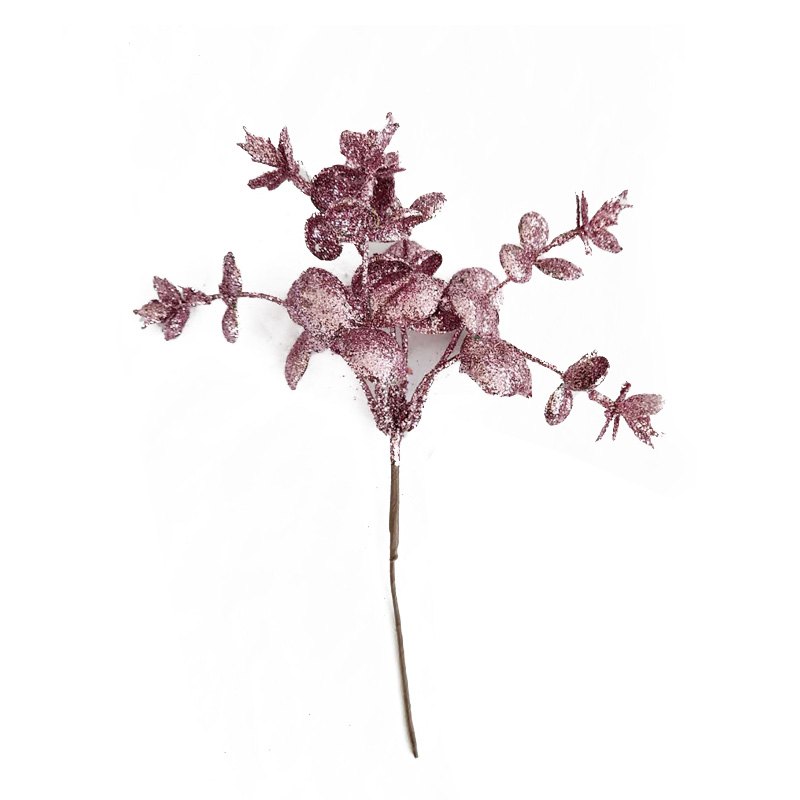 Christmas Glitter Eucaliptus Leaves Pick 27x16cmPINK