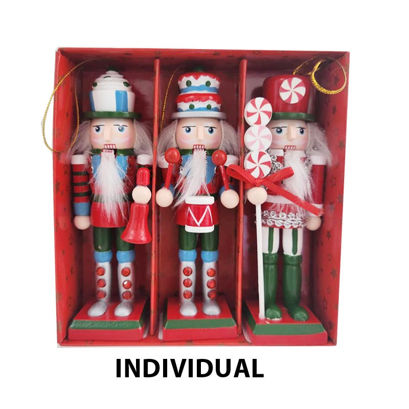 Christmas Wood Nutcracker 3.5x3.2x13cm 3 Assorted