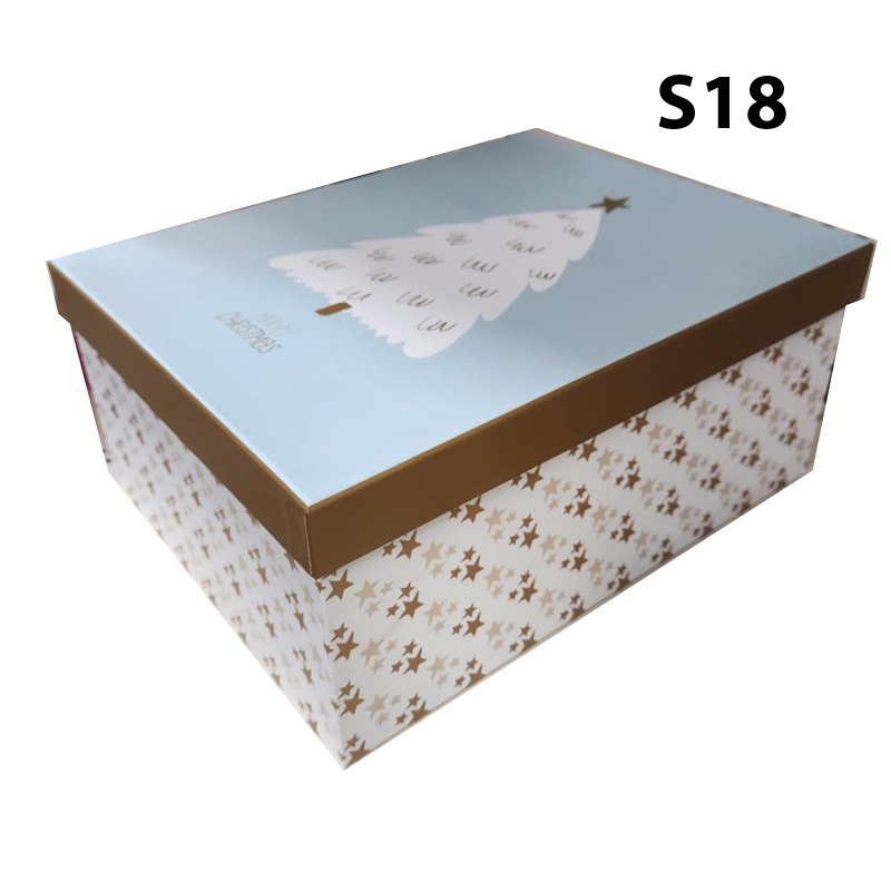 Christmas Gift Box s/18 White Tree Blue Lid 42x34x16.5cm