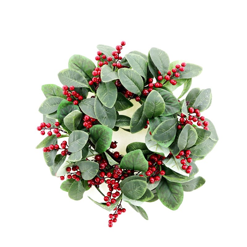 Christmas Wreath Red Berries Eucalyptus Leaves 50cm