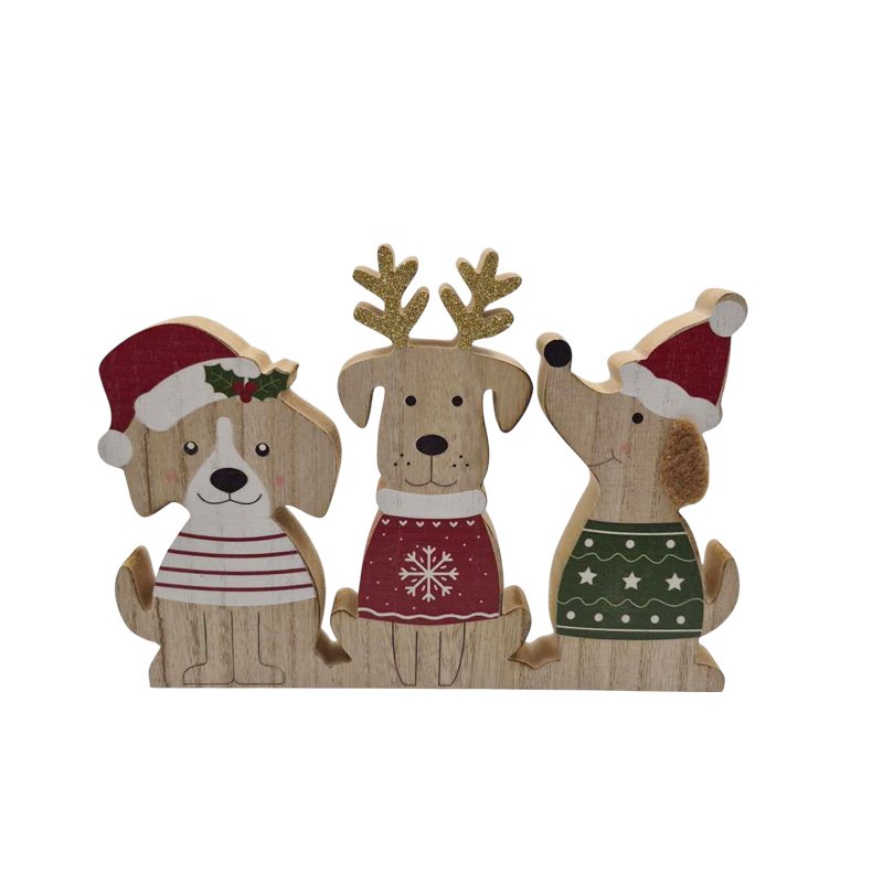 Wooden Tabletop Christmas Dogs 23.5x17cm