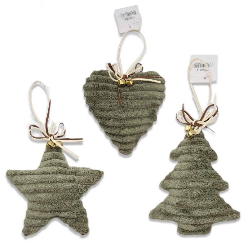 Plush Christmas Green Hanger Tree/Star/Heart 13cm