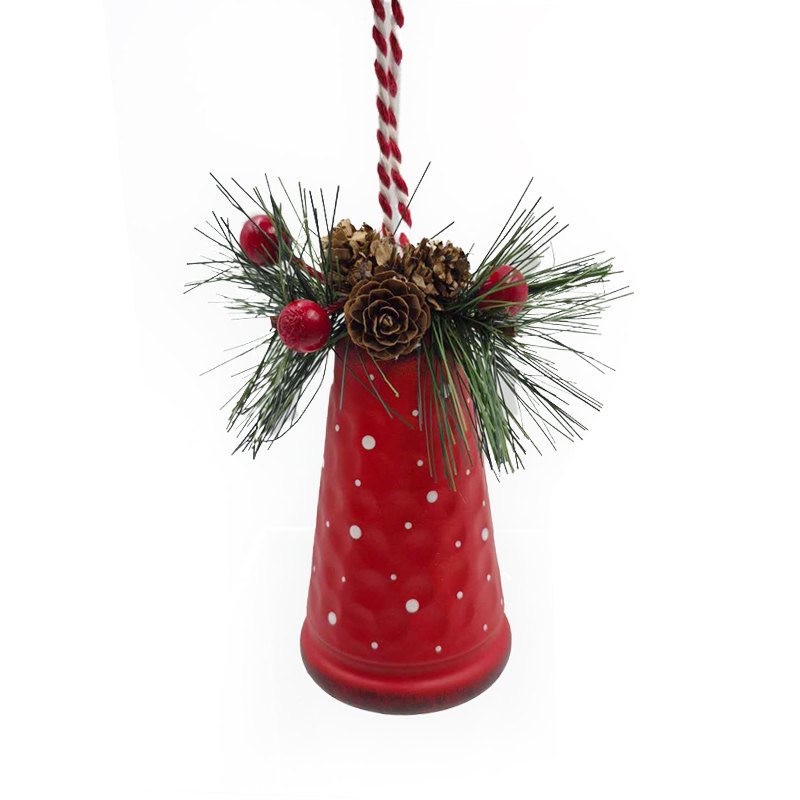 Christmas Metal Bell with Berries 7x16cm Red